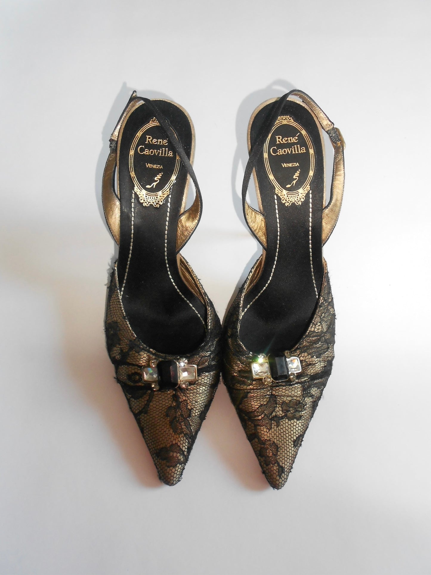 René Caovilla lace slingback pumps