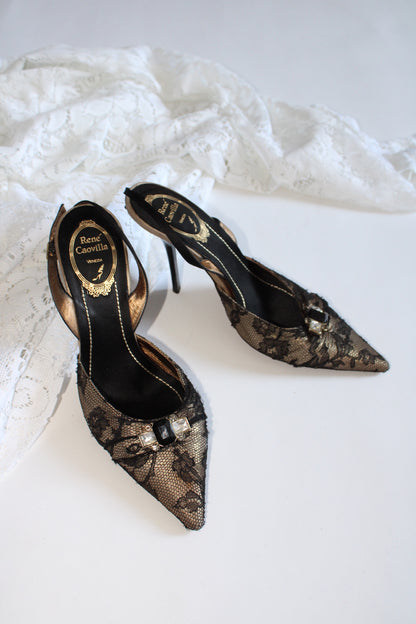 René Caovilla lace slingback pumps