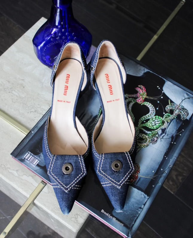 Vintage Miu Miu Denim Kitten Heels