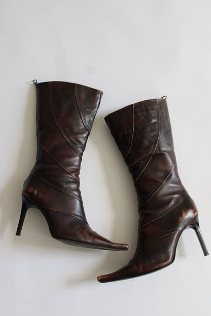 Brown Patchwork Boots