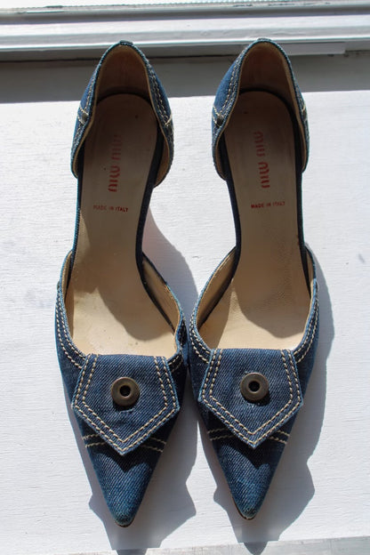 Vintage Miu Miu Denim Kitten Heels