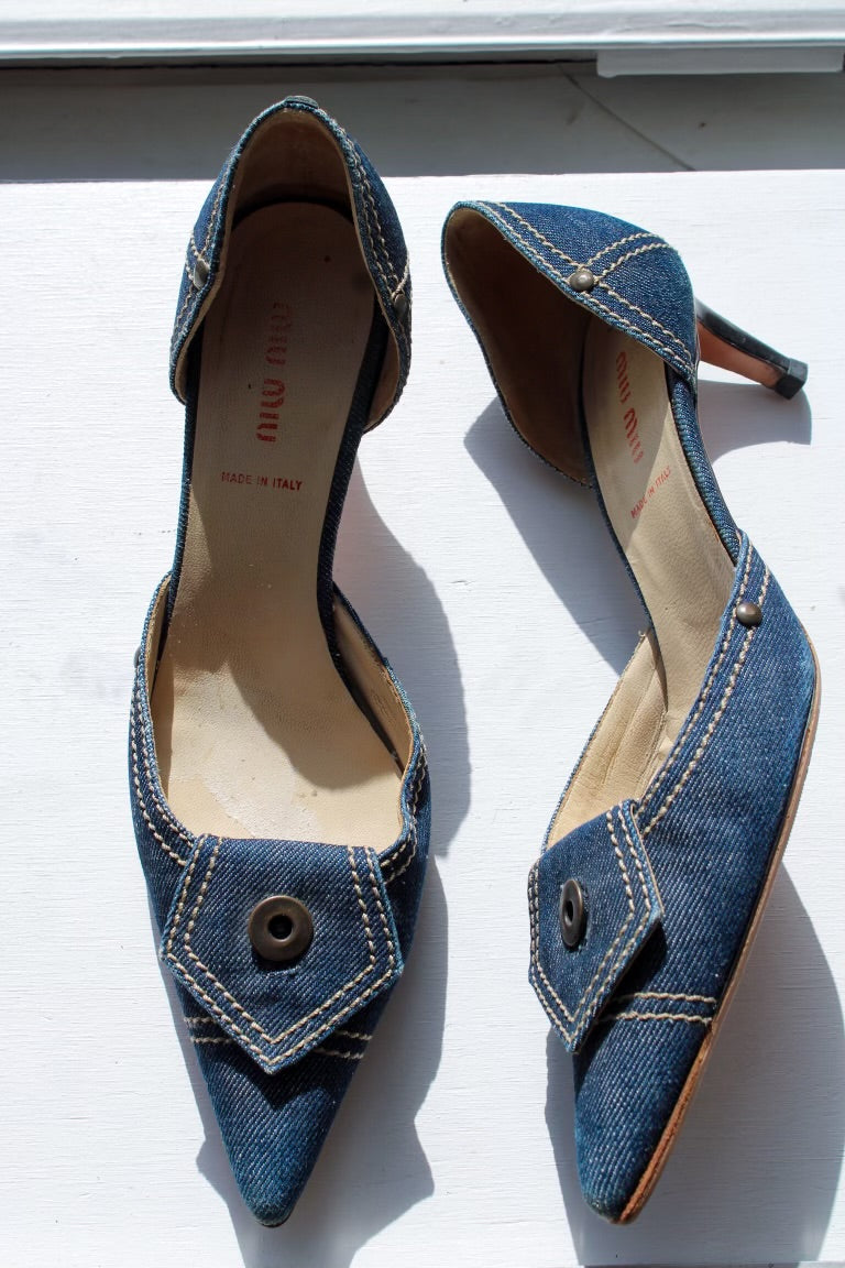 Vintage Miu Miu Denim Kitten Heels