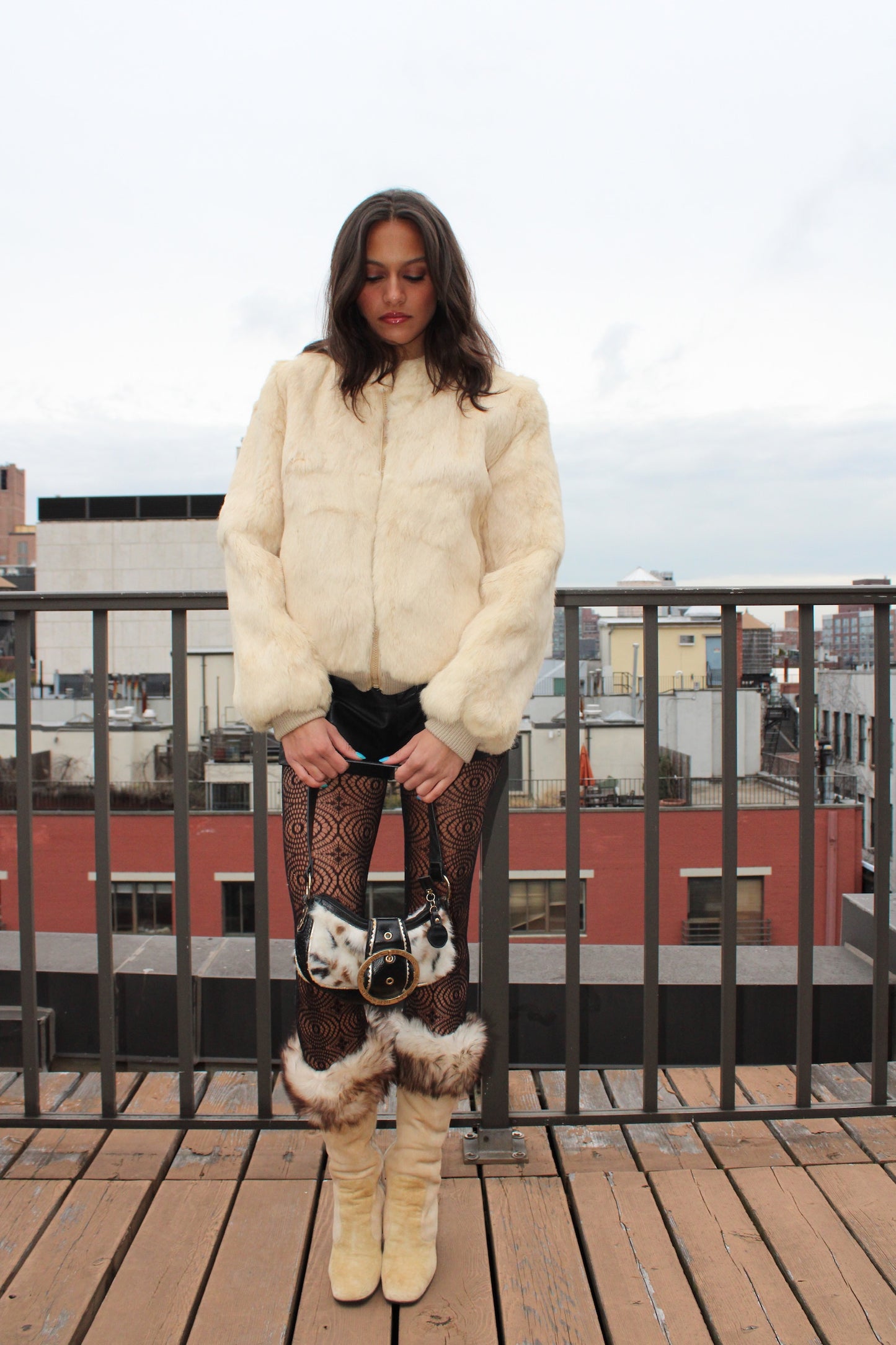 Rabbit Fur Zip Up Jacket